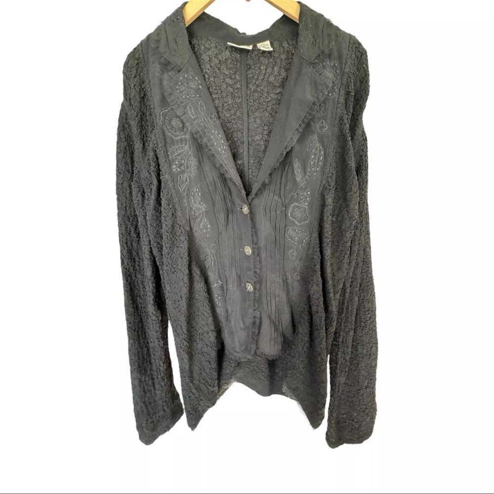 VTG Chico’s size 2 Button Front Long Sleeve Cardigan Embroidered Tulle Crinkle L